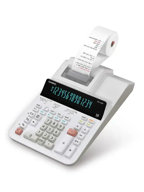 Calculadora con impresora DR-140R-WE -Casio